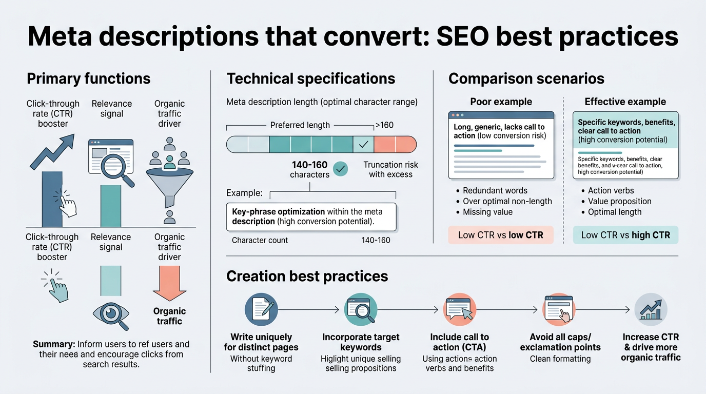 Meta Descriptions That Convert: SEO Best Practices infographic
