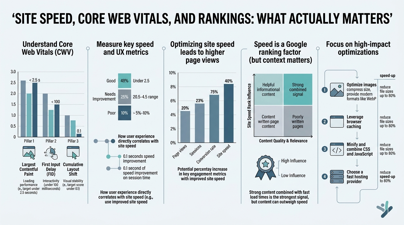 Site Speed, Core Web Vitals, and Rankings: What Actually Matters infographic