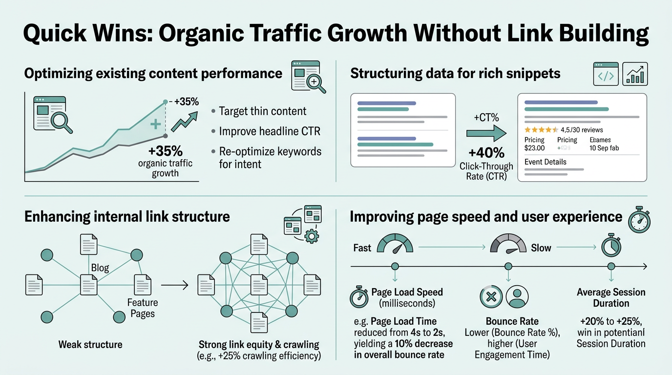 Quick Wins: Organic Traffic Growth Without Link Building infographic