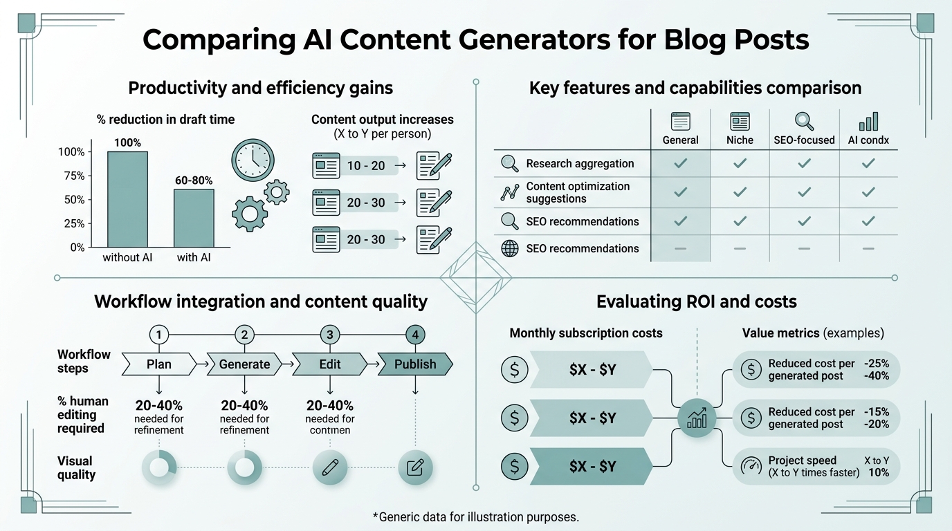 Comparing AI Content Generators for Blog Posts infographic