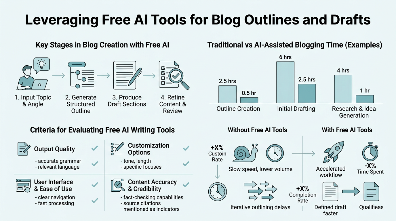 Free AI Tools for Generating Blog Outlines and Drafts infographic