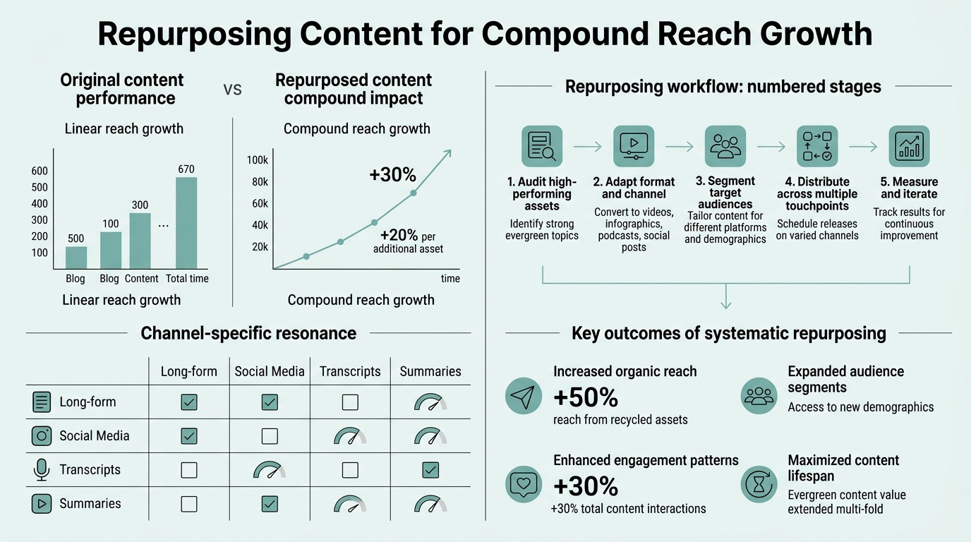 Repurposing Content for Compound Reach Growth infographic