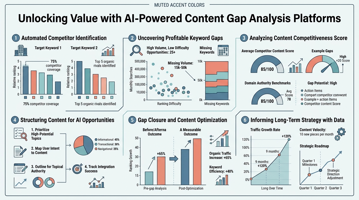 Content Gap Analysis Features in AI SEO Platforms infographic