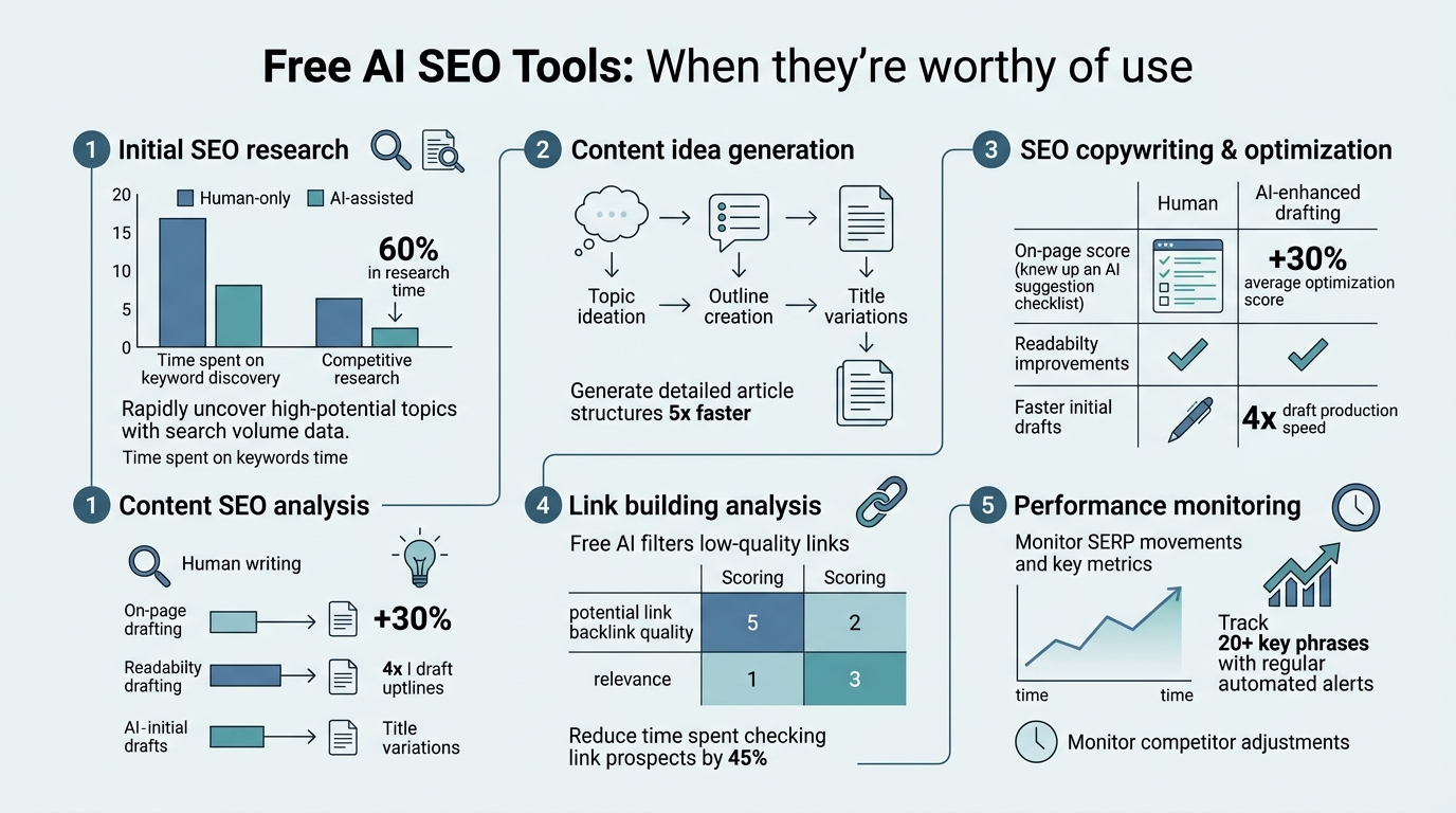 Free AI SEO Tools: When They're Worth Using infographic