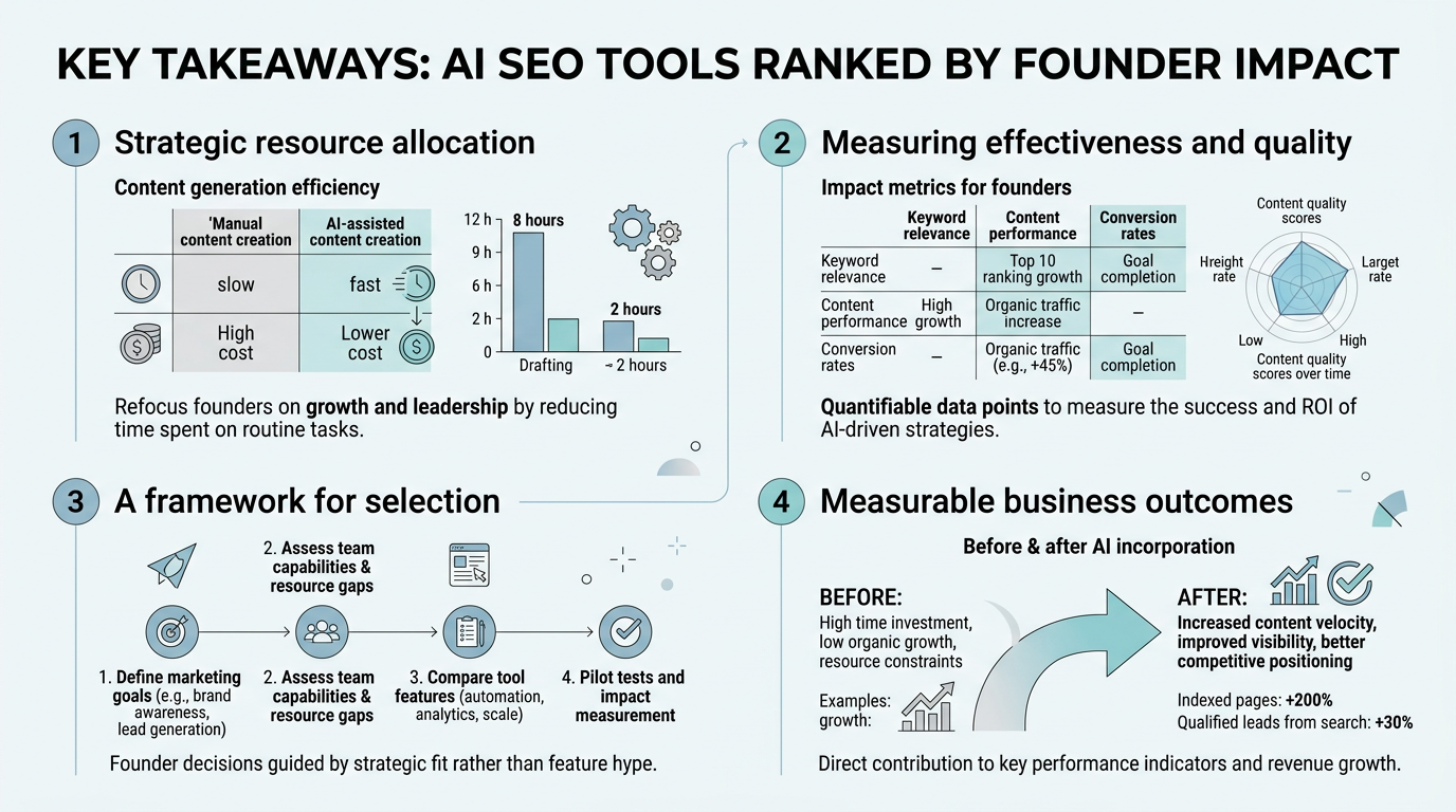 AI SEO Tools Ranked by Founder Impact infographic