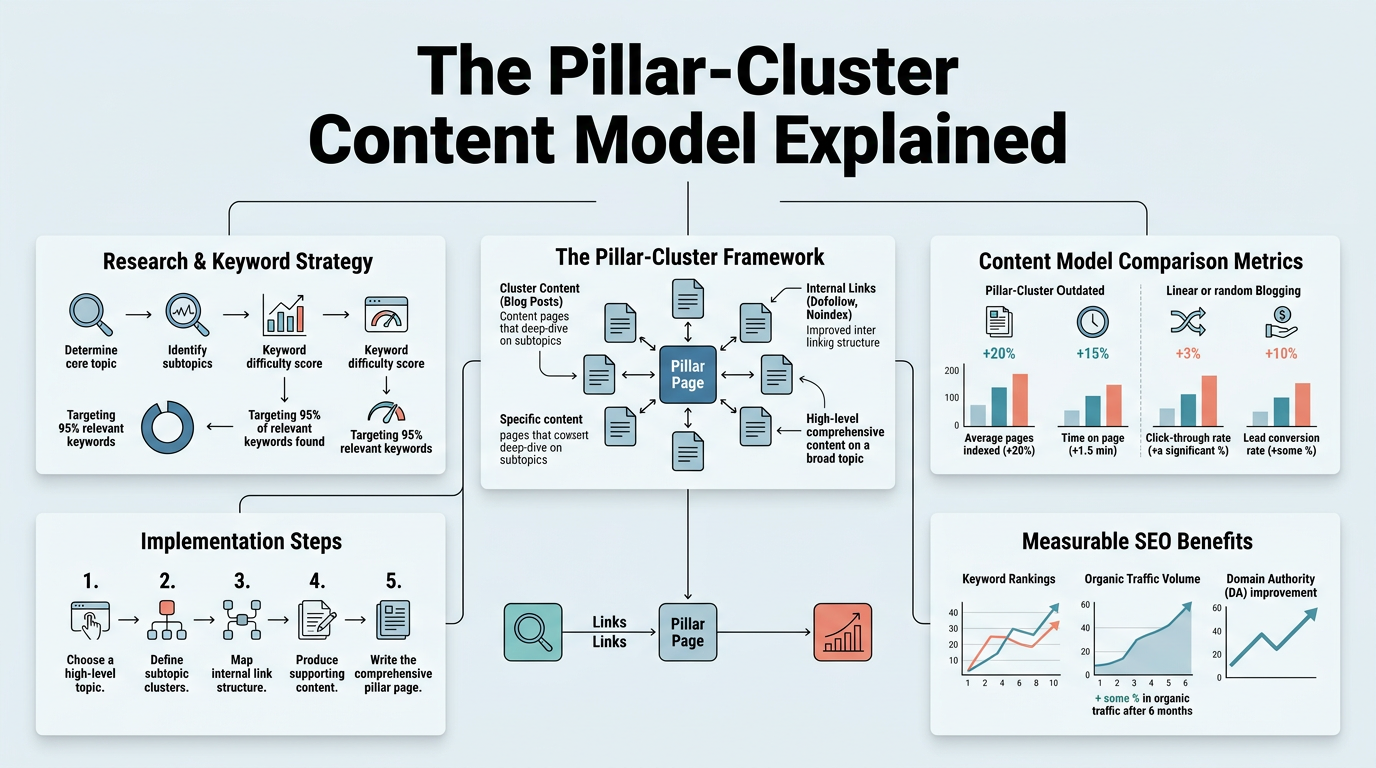 The Pillar-Cluster Content Model Explained infographic