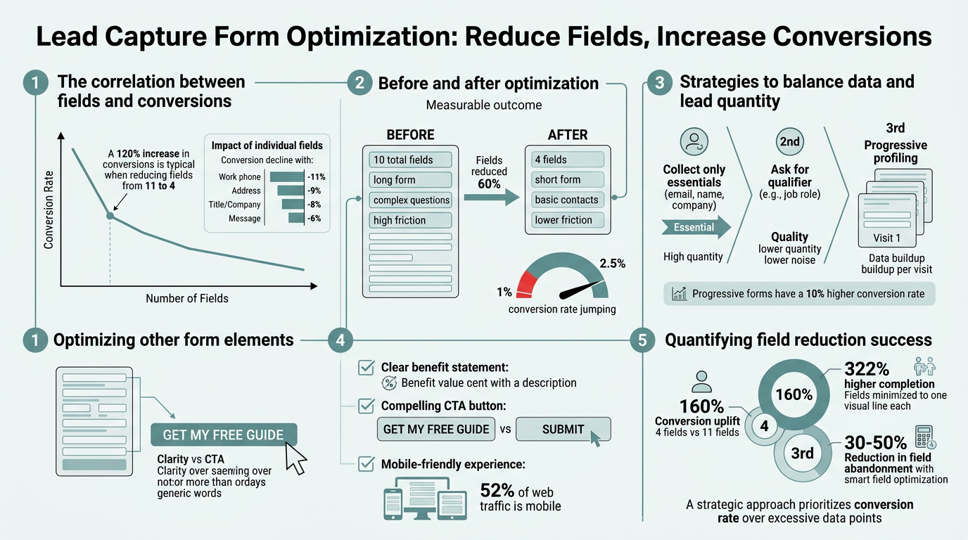 Lead Capture Form Optimization: Reduce Fields, Increase Conversions infographic