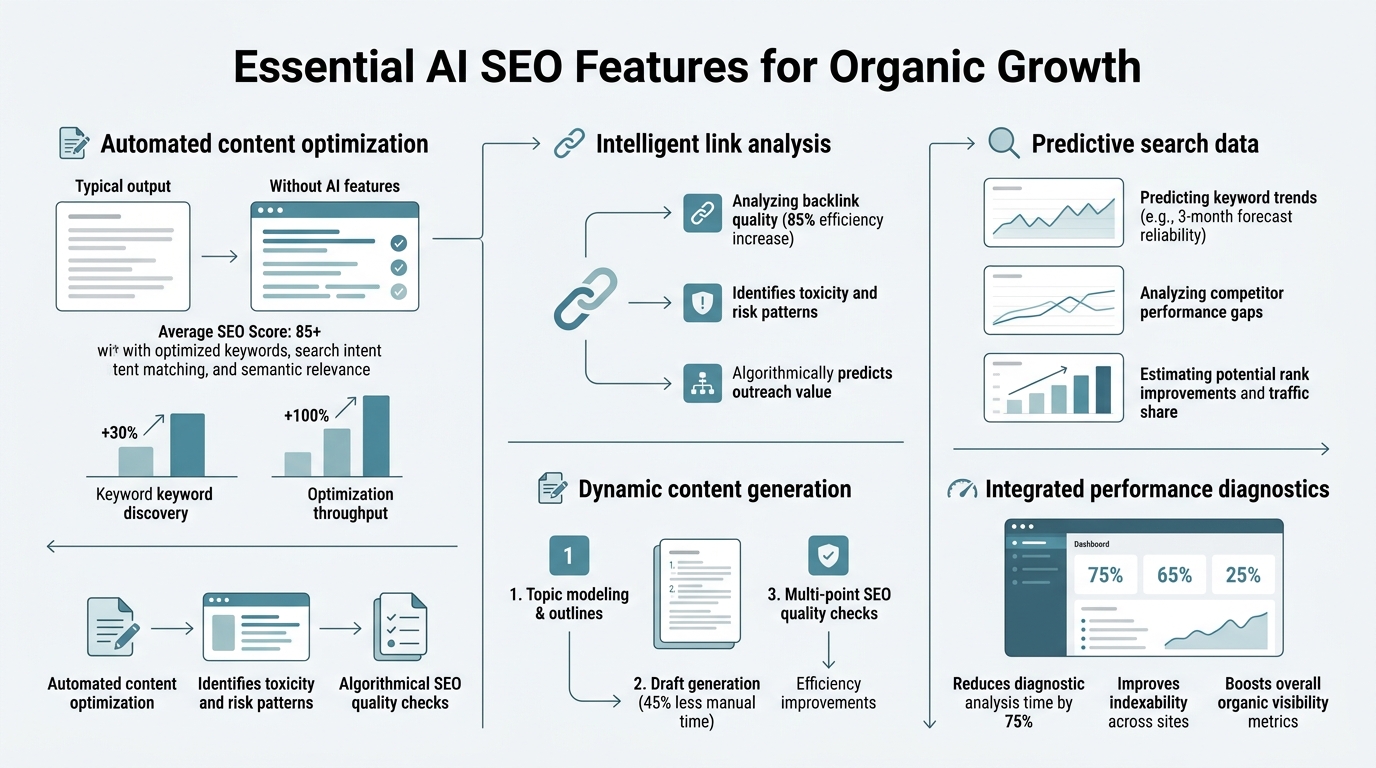 Essential AI SEO Features for Organic Growth infographic