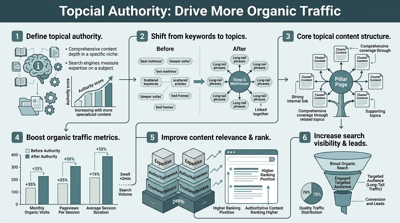 Topical Authority: Drive More Organic Traffic infographic
