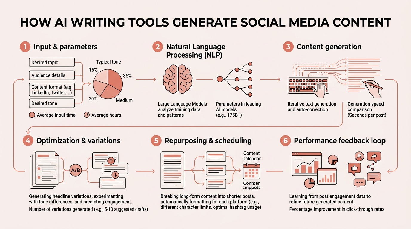 How AI Writing Tools Generate Social Media Content infographic
