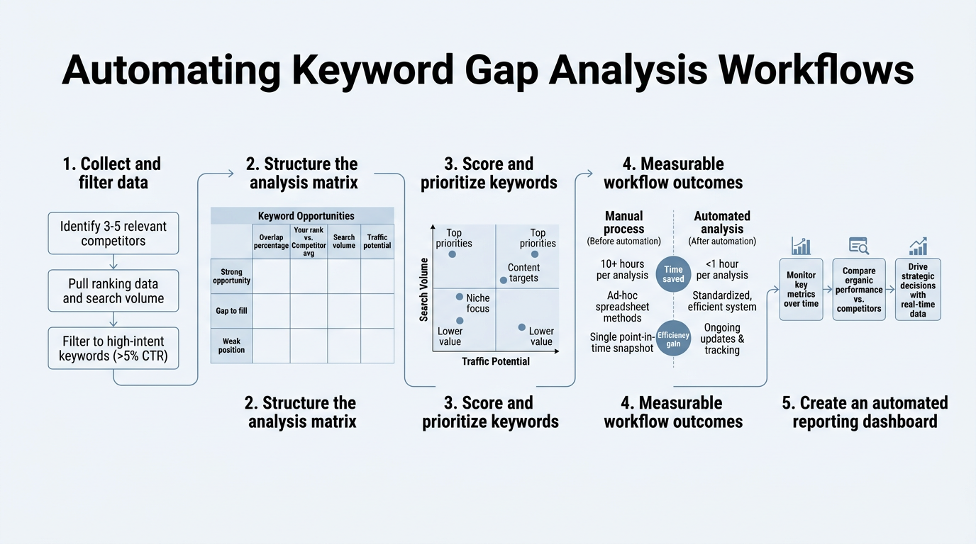 Automating Keyword Gap Analysis Workflows infographic