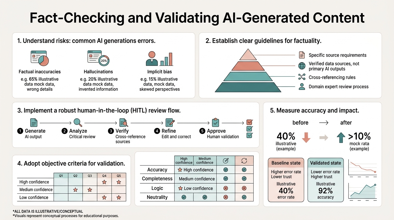 Fact-Checking and Validating AI-Generated Content infographic