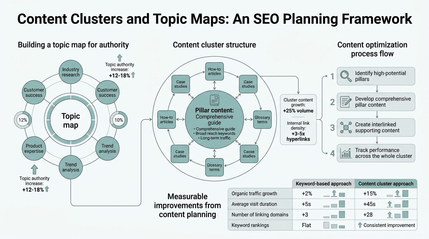 Content Clusters and Topic Maps: An SEO Planning Framework infographic