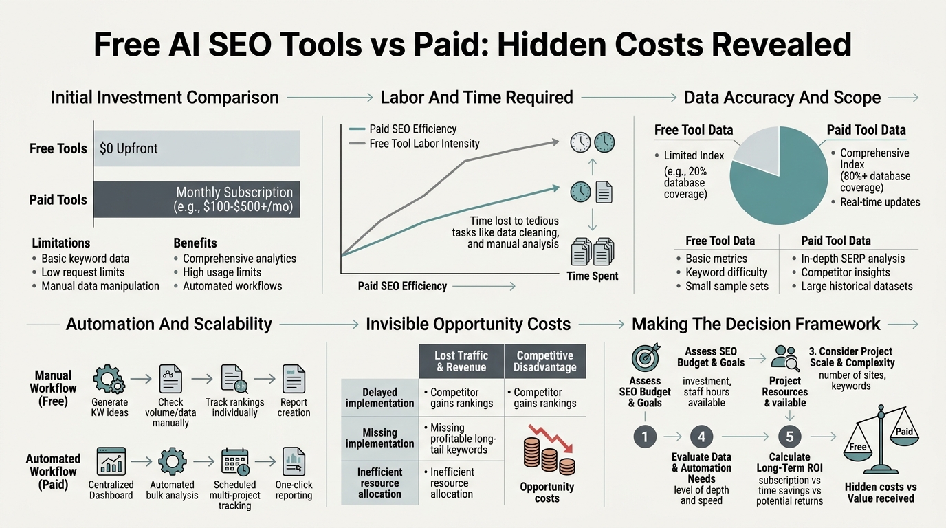 Free AI SEO Tools vs Paid: Hidden Costs Revealed infographic