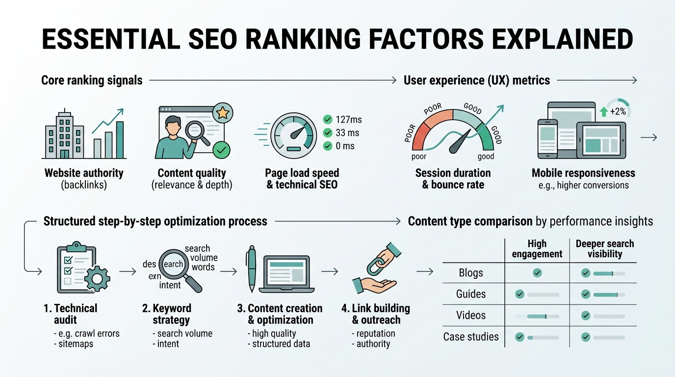 Essential SEO Ranking Factors Explained infographic