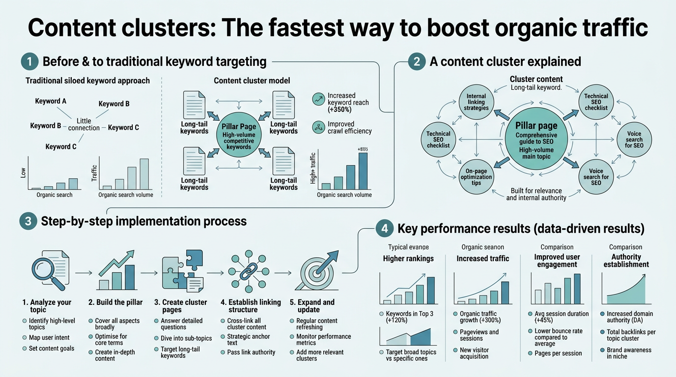 Content Clusters: The Fastest Way to Boost Organic Traffic infographic