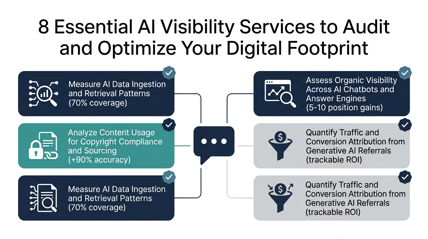 8 Essential AI Visibility Services to Audit and Optimize Your Digital Footprint infographic