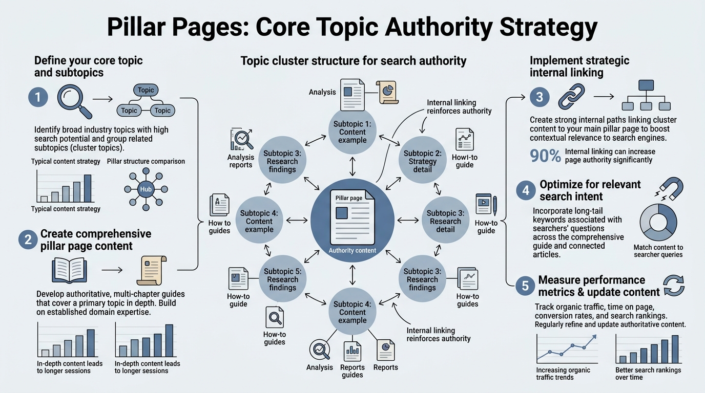 Pillar Pages: Core Topic Authority Strategy infographic