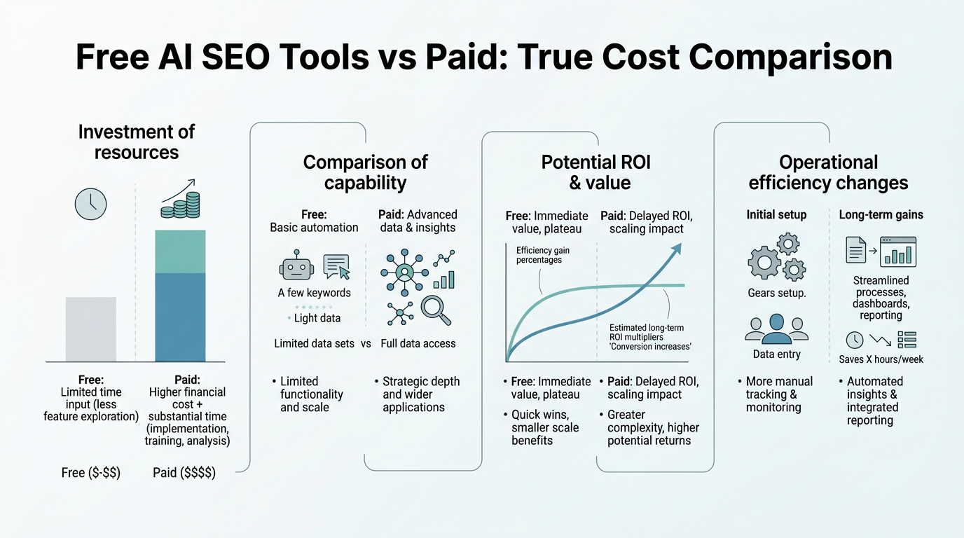 Free AI SEO Tools vs Paid: True Cost Comparison infographic