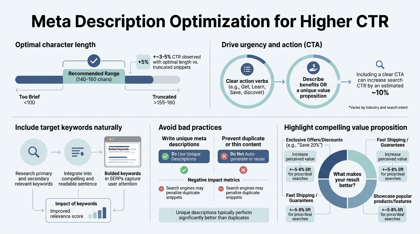 Meta Description Optimization for Higher CTR infographic