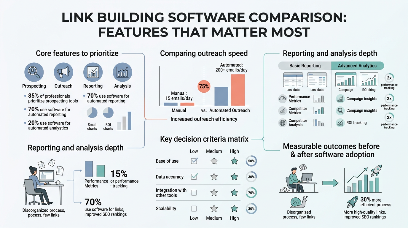 Link Building Software Comparison: Features That Matter Most infographic