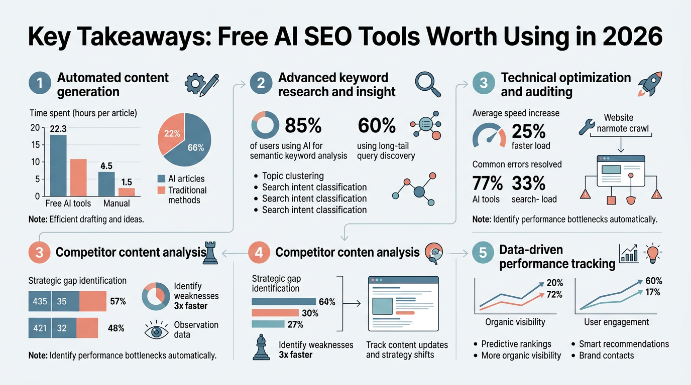 Free AI SEO Tools Worth Using in 2026 infographic