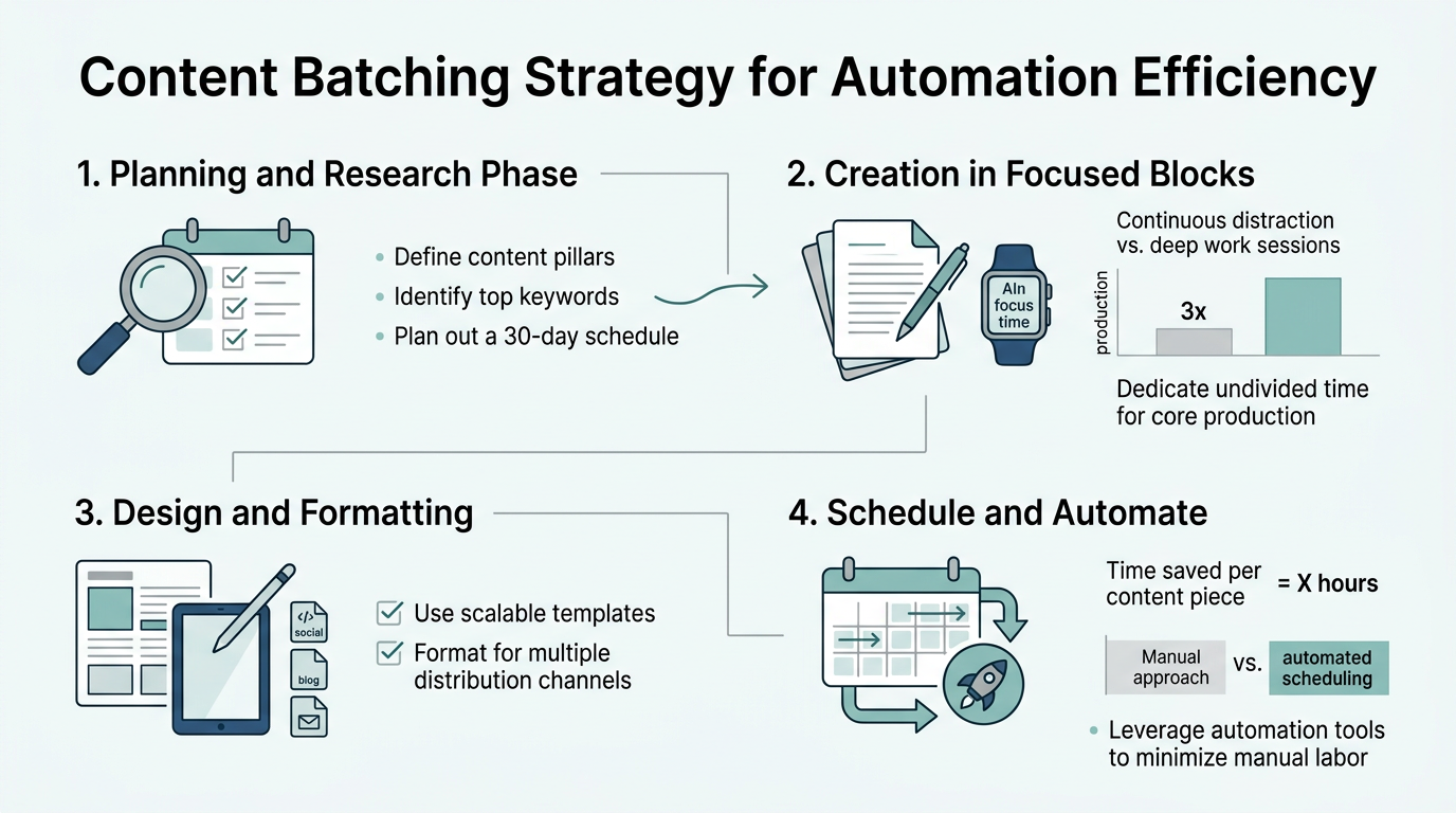 Content Batching Strategy for Automation Efficiency infographic