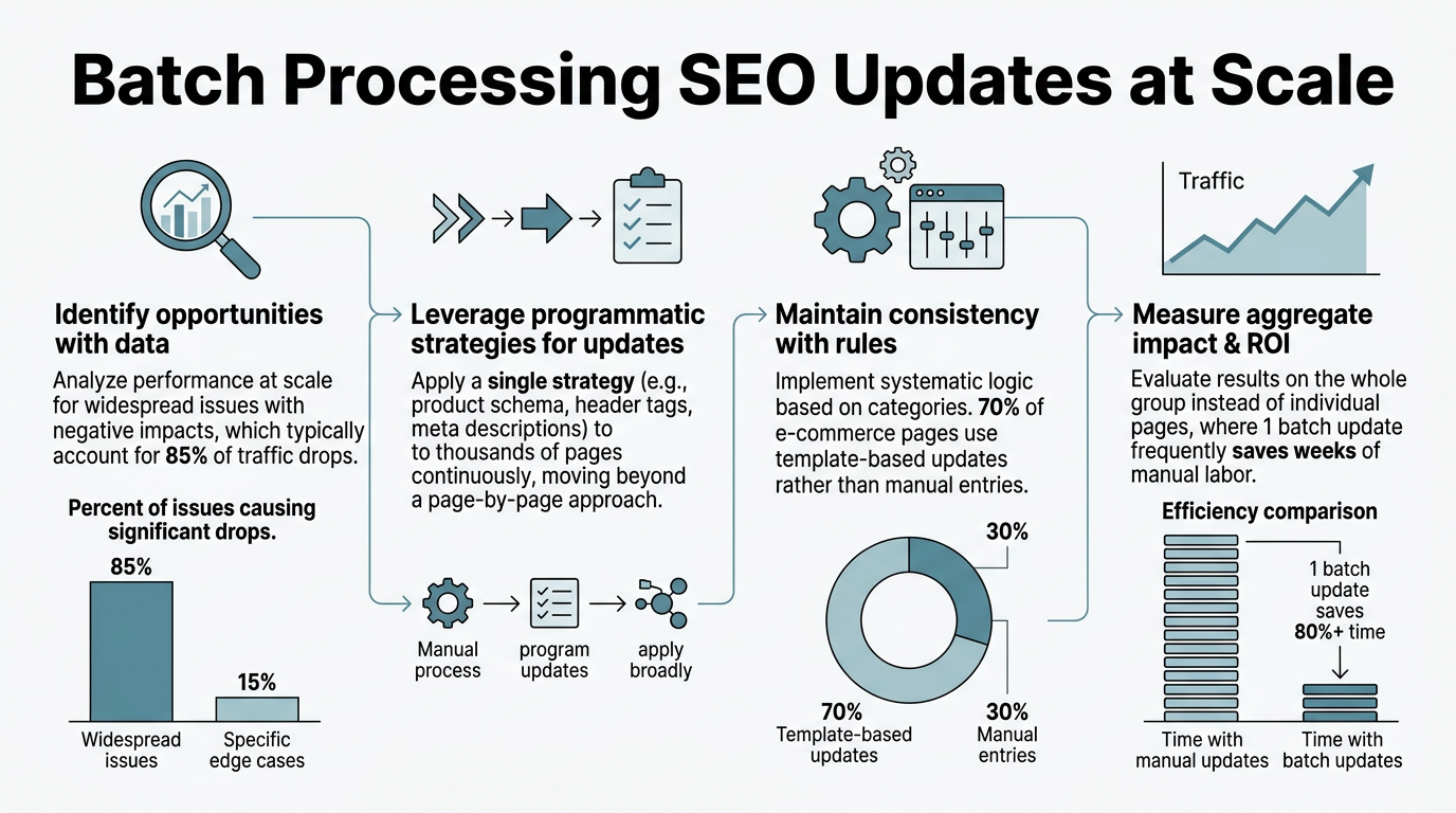 Batch Processing SEO Updates at Scale infographic