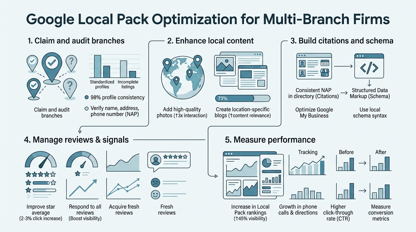Google Local Pack Optimization for Multi-Branch Firms infographic