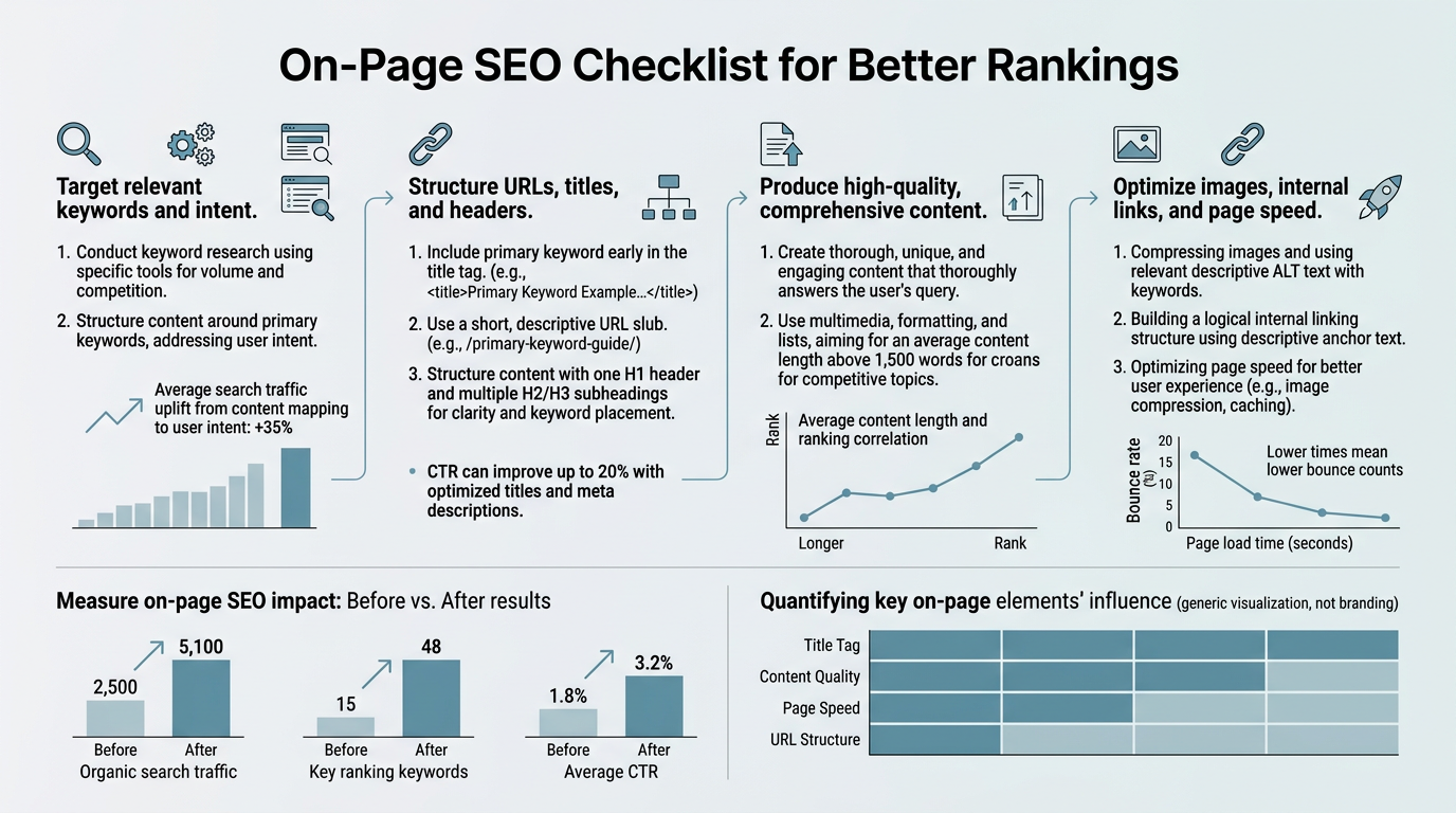 On-Page SEO Checklist for Better Rankings infographic