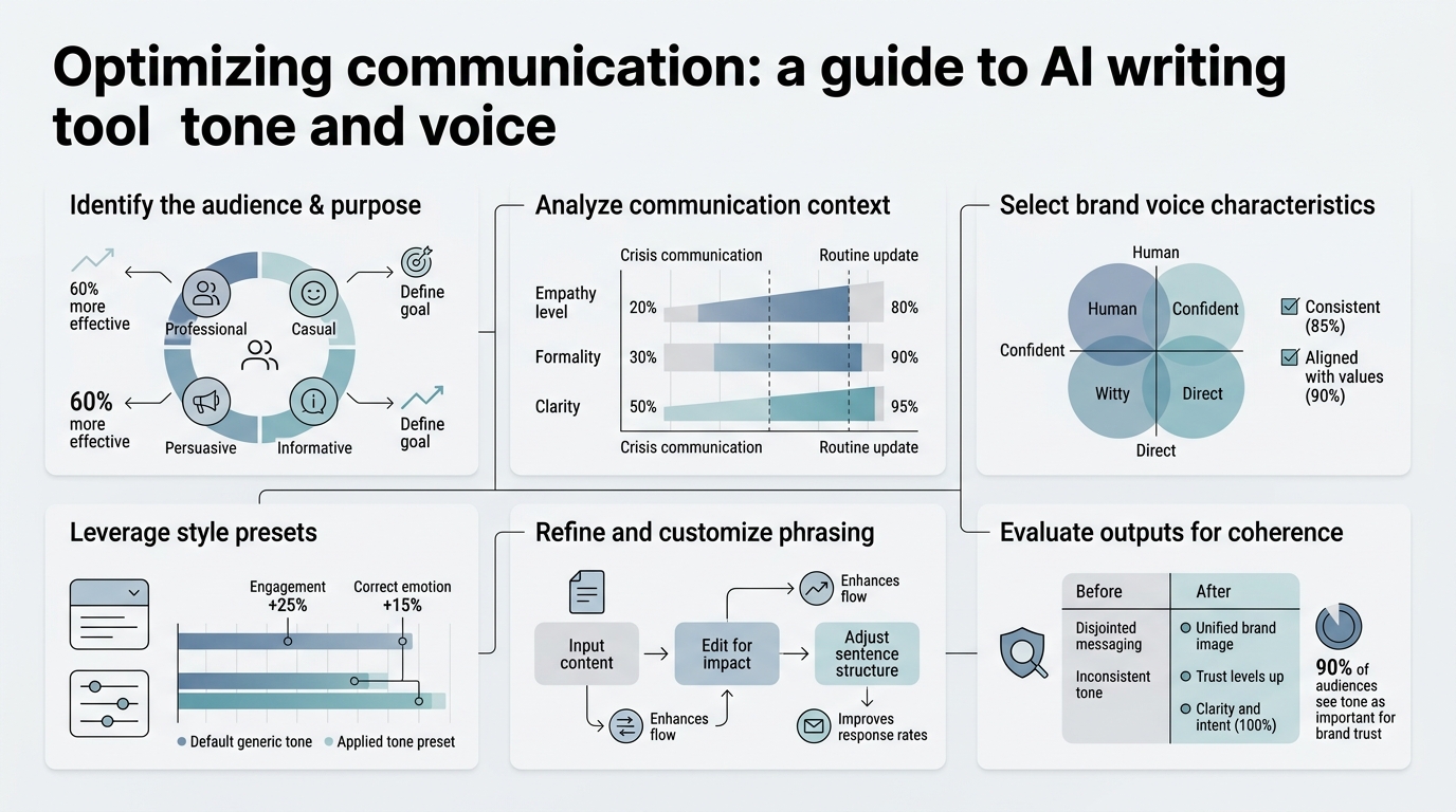 How to Use AI Writing Tool Tone and Voice Features infographic