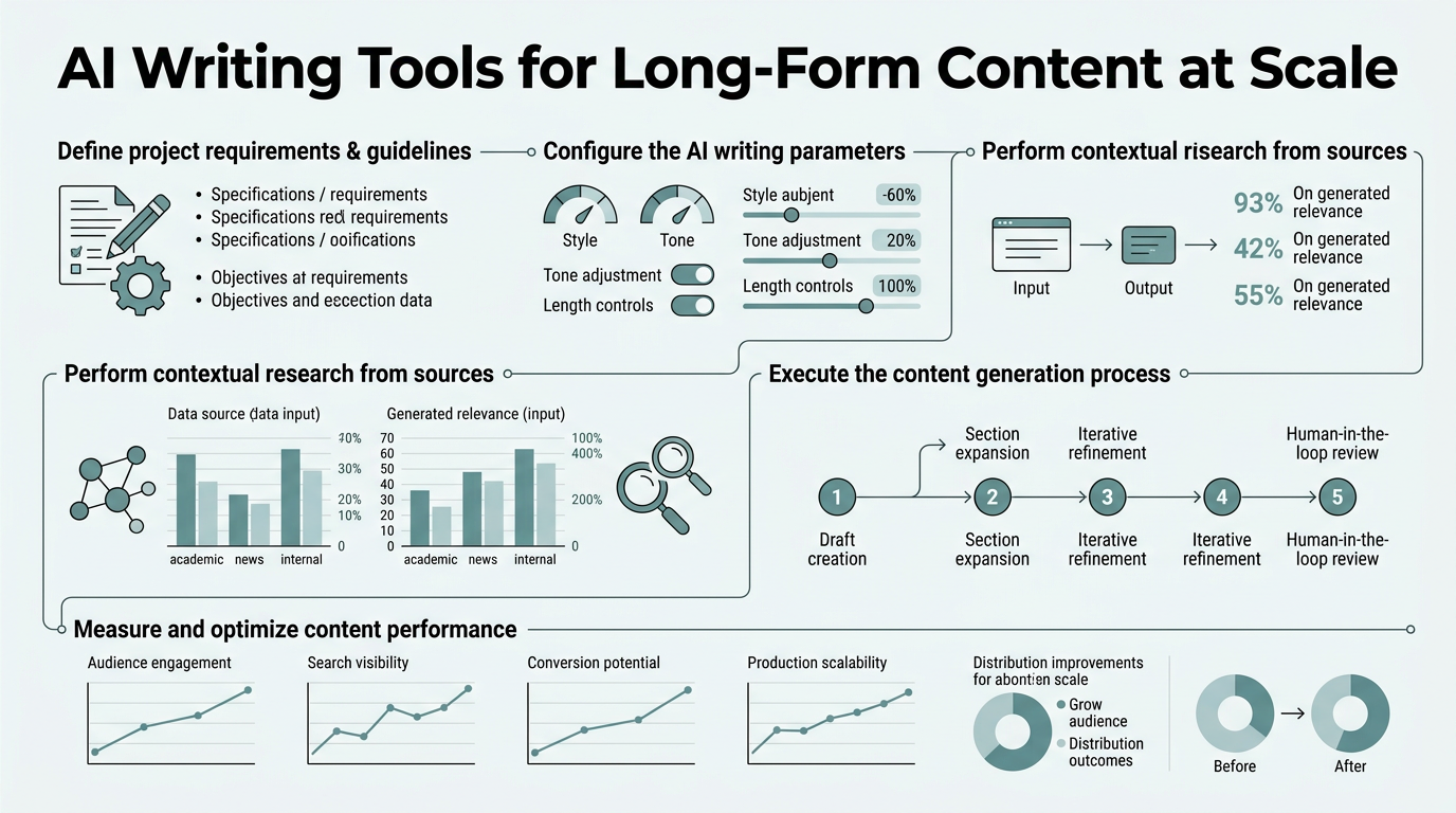 AI Writing Tools for Long-Form Content at Scale infographic