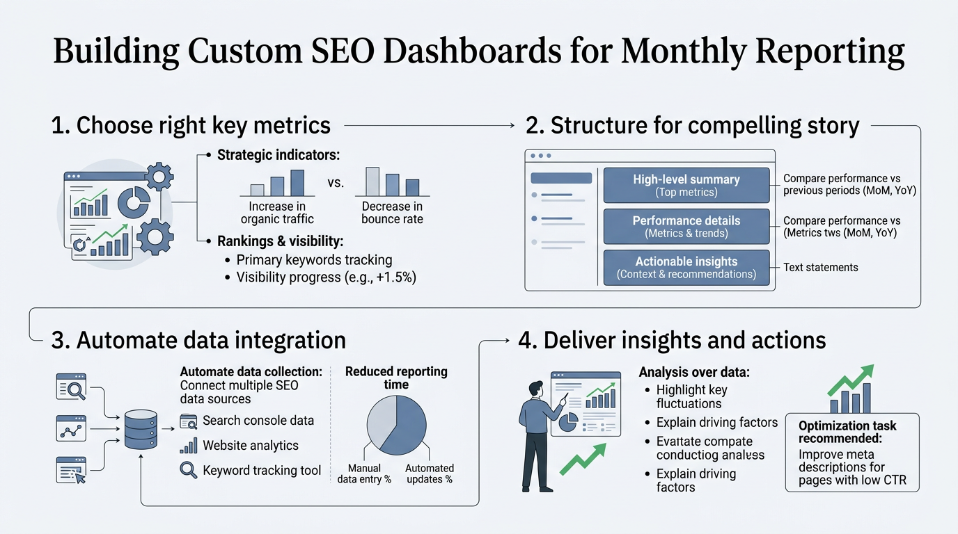 Building Custom SEO Dashboards for Monthly Reporting infographic