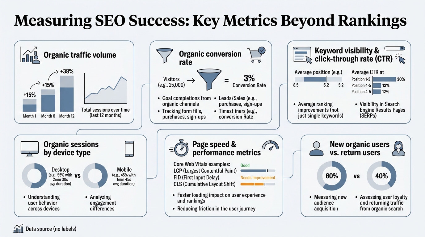 Measuring SEO Success: Key Metrics Beyond Rankings infographic
