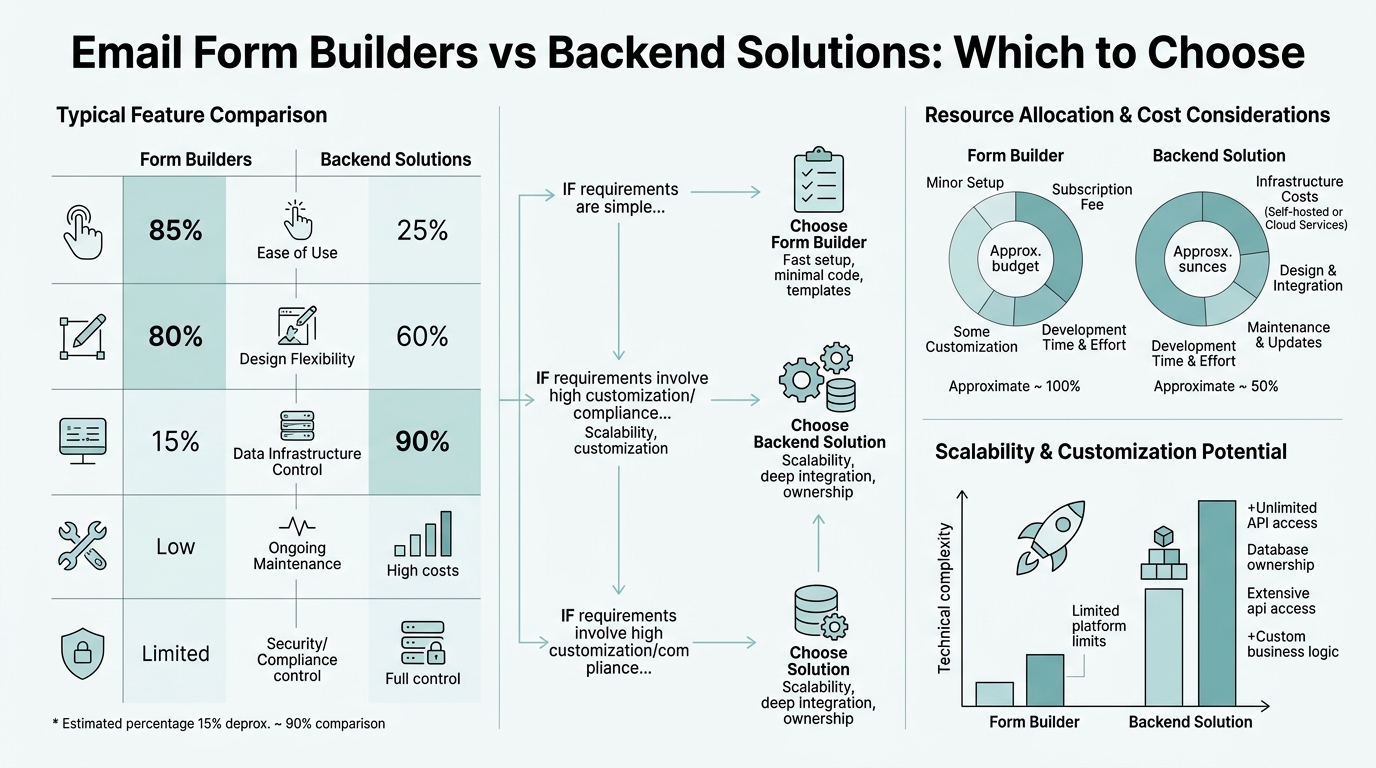 Email Form Builders vs Backend Solutions: Which to Choose infographic