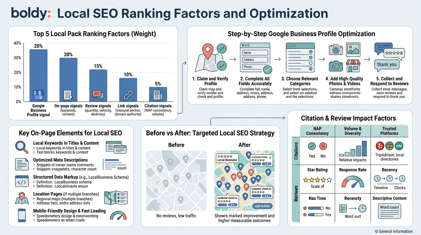 Local SEO Ranking Factors and Optimization infographic