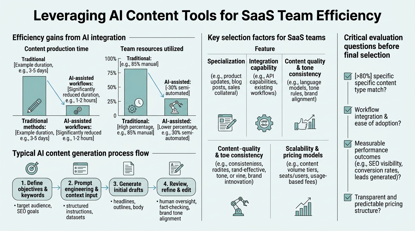 AI Content Tools for SaaS Teams: Features & Pricing infographic