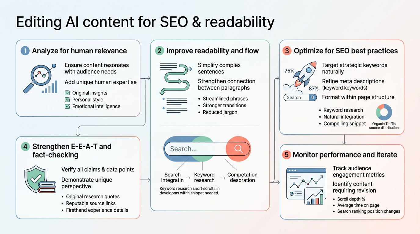 Editing AI Content for SEO and Readability infographic
