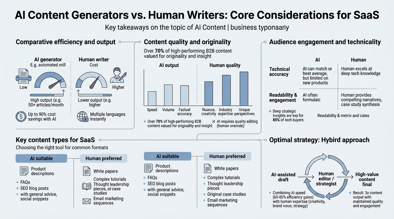 AI Content Generators vs. Human Writers: Which Wins for SaaS infographic