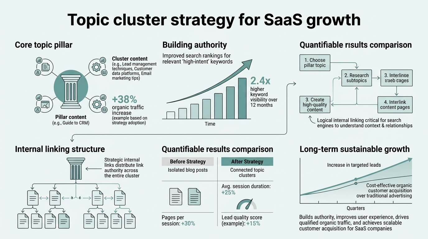 Topic Cluster Strategy for SaaS Growth infographic