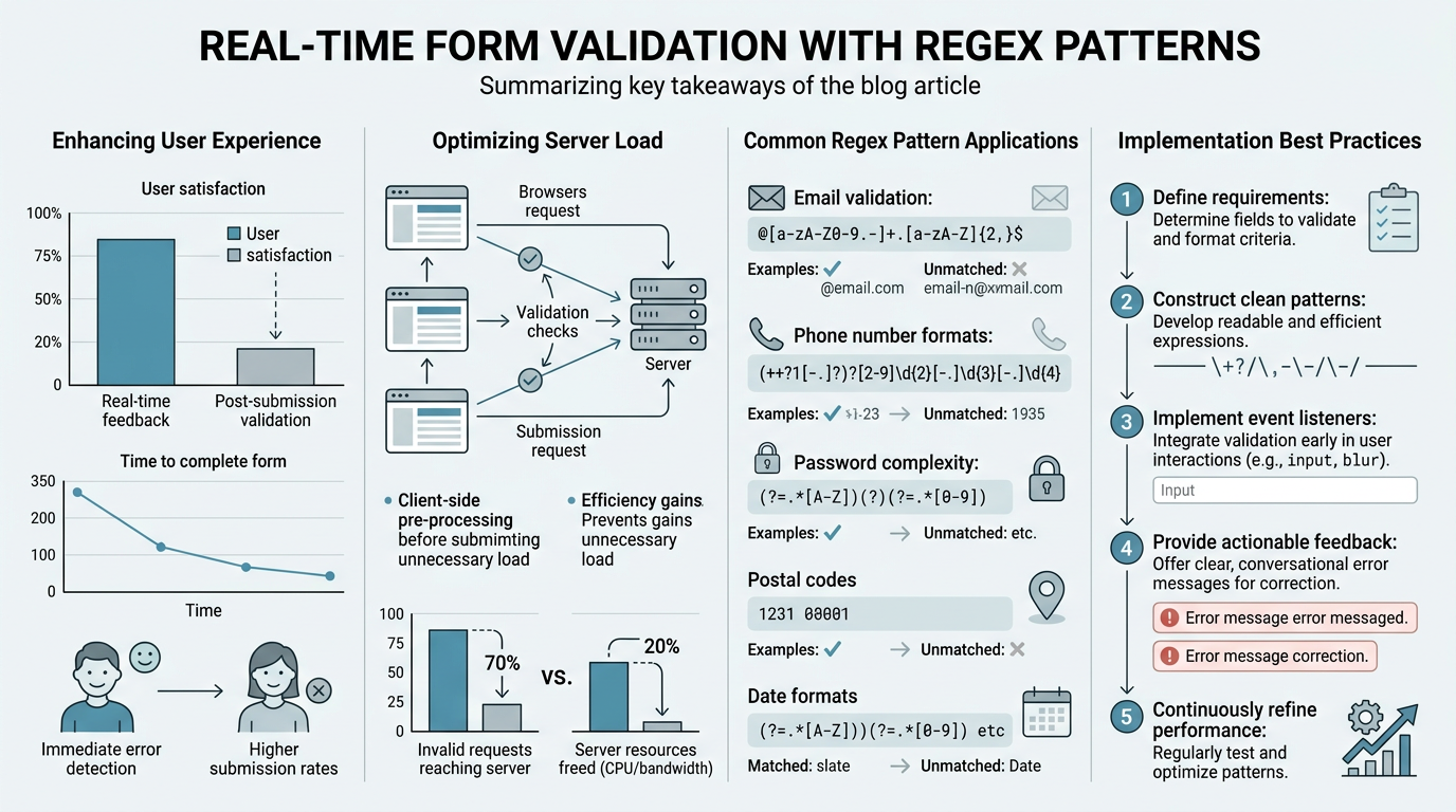 Real-Time Form Validation with Regex Patterns infographic