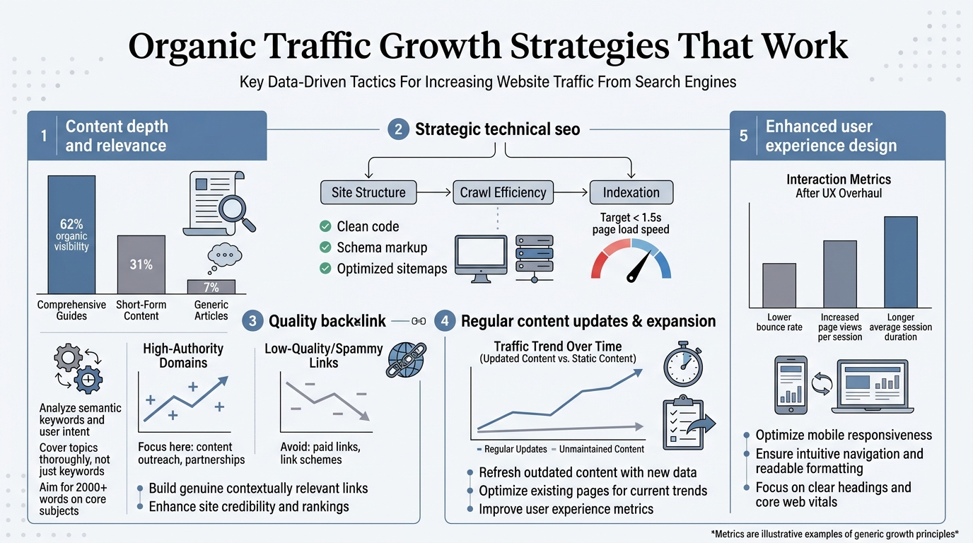 Organic Traffic Growth Strategies That Work infographic