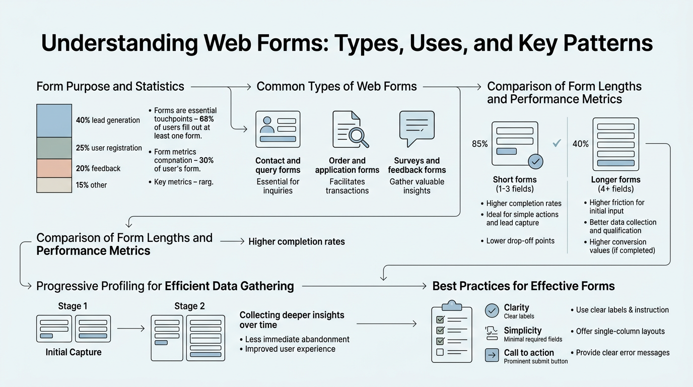 Web Forms Explained: Types, Uses, and Common Patterns infographic