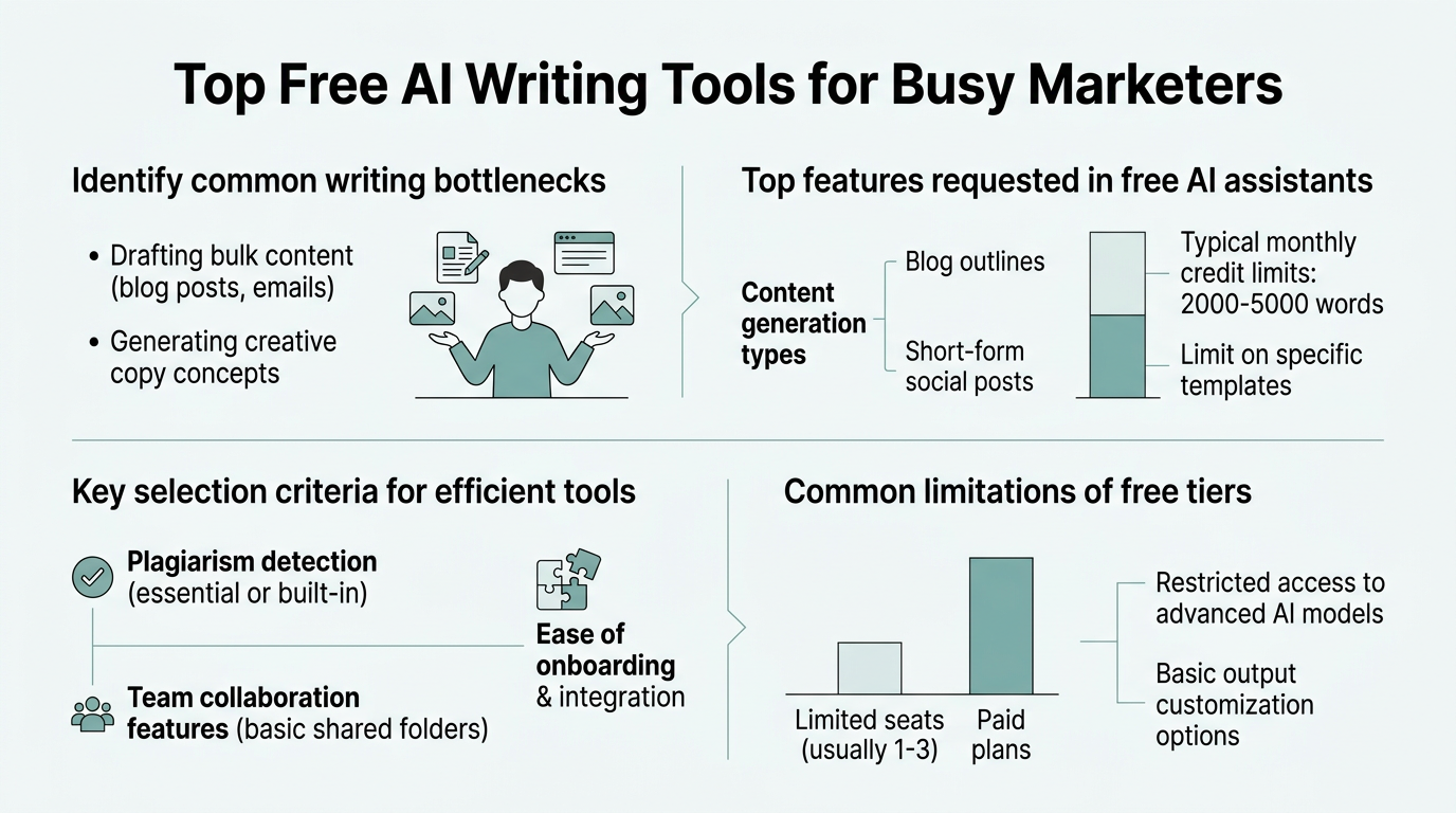 Top Free AI Writing Tools for Busy Marketers infographic