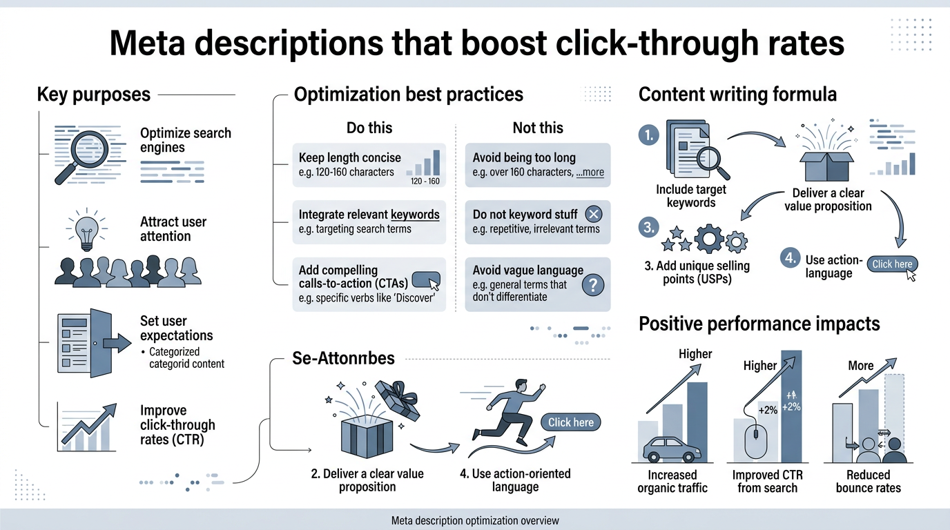 Meta Descriptions That Boost Click-Through Rates infographic