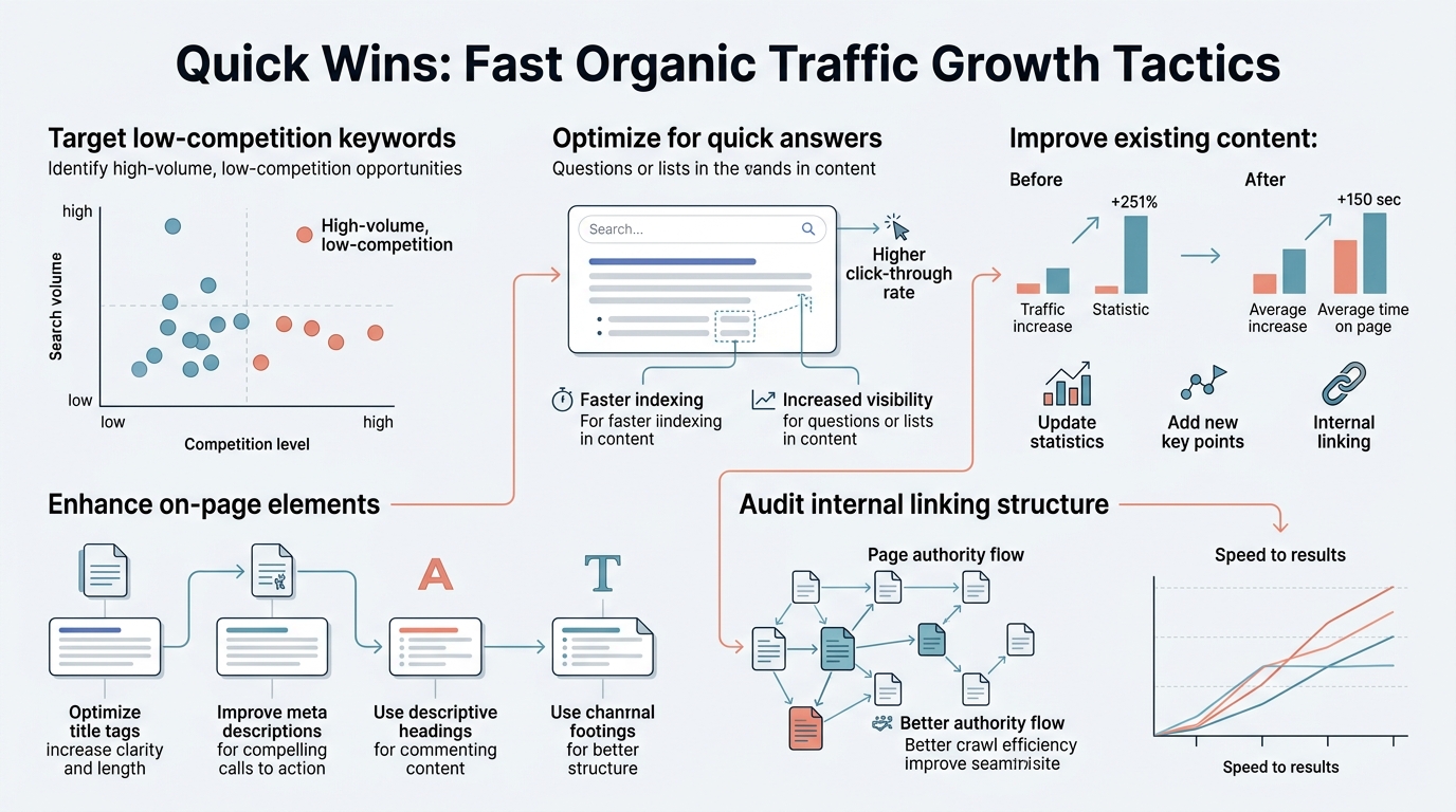 Quick Wins: Fast Organic Traffic Growth Tactics infographic