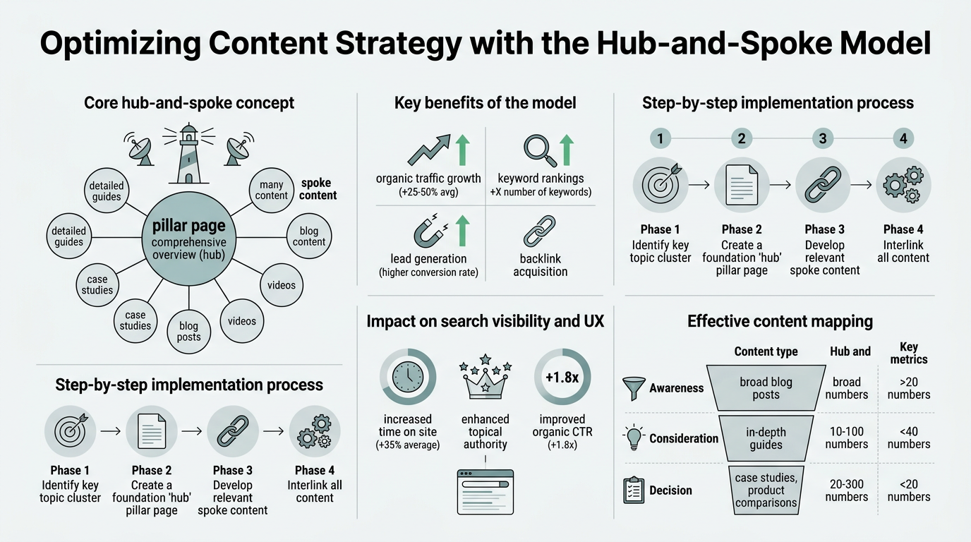 The Hub-and-Spoke Content Model Explained infographic